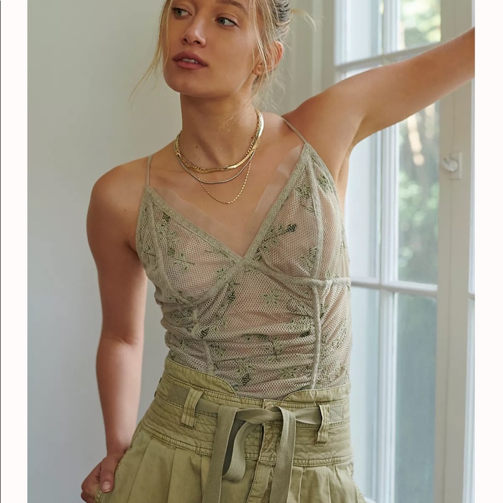 Free People ‘Daydream Embroidered Cami’ in sage green